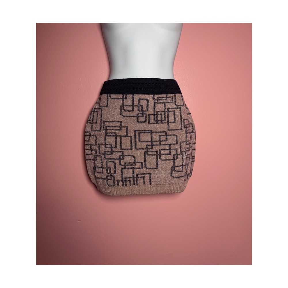 Miss Kelly 1999 Metallic Rose Gold Geometric Knit Mini Skirt Size‎ XS